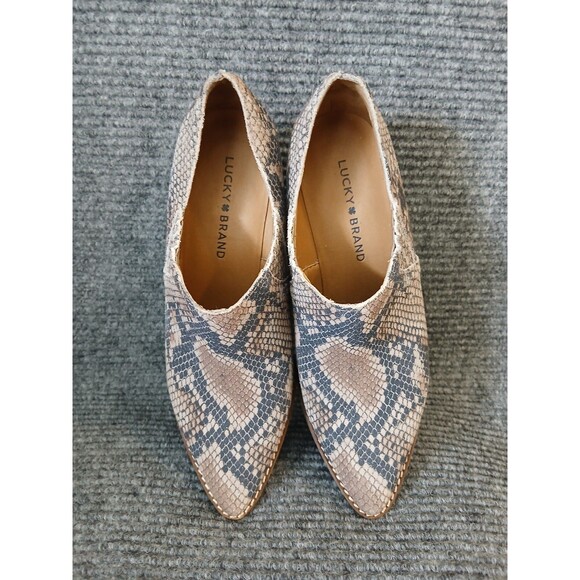 Lucky Brand Boots Booties Tresee Ankle Snake Print 7 M Shootie Leather Slip-On - Picture 3 of 7